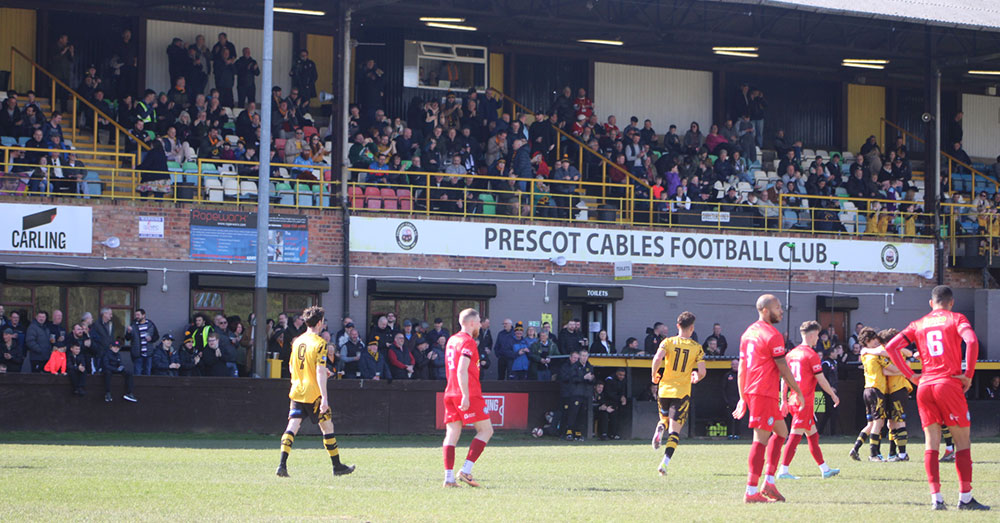 Prescot Cables 1-1 Hednesford Town, 6th April 2024. Photo by Lilly Coates